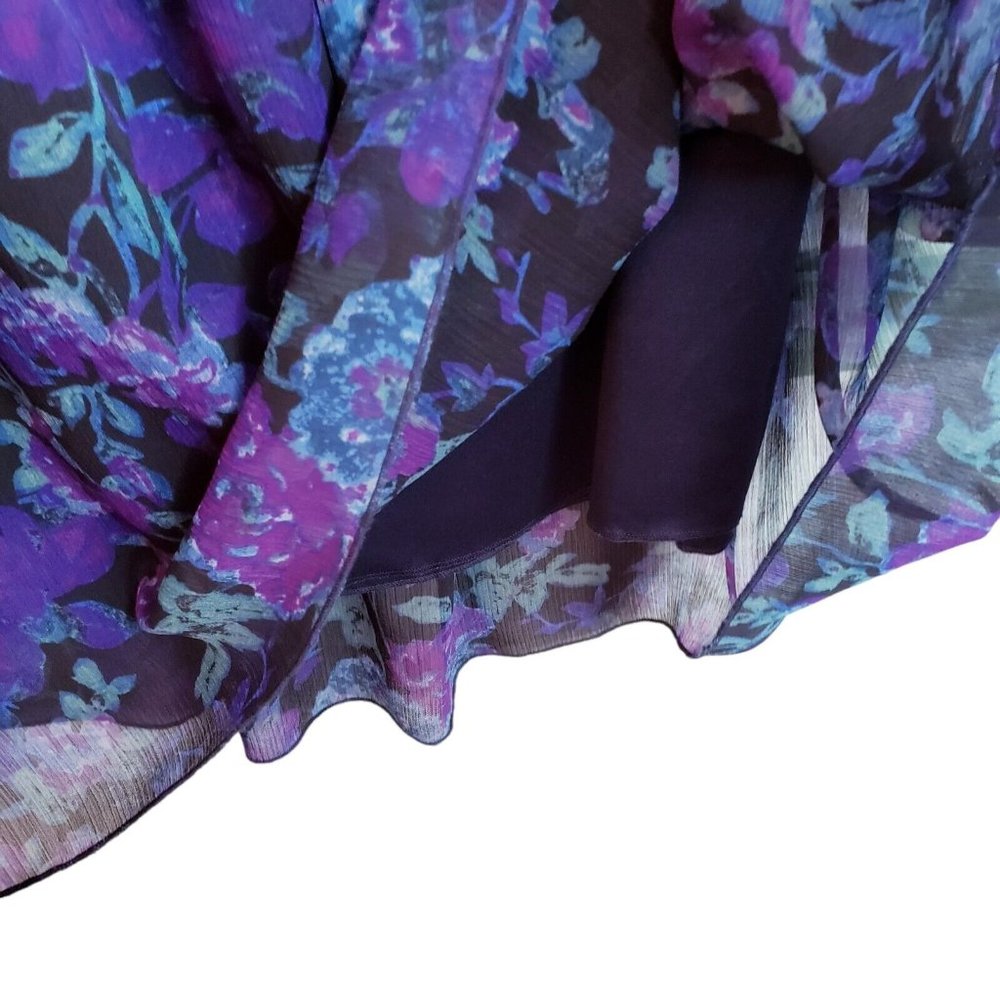 Linea by Louis Dell'olio Womens Large Floral Purples Midi Swing Lined Skirt - Picture 5 of 11